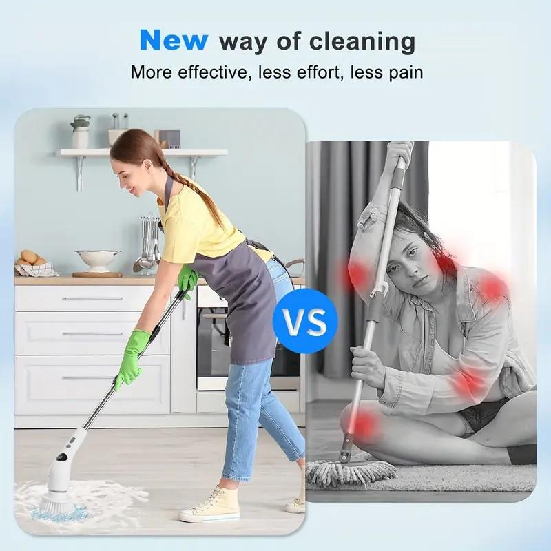 Multifunctional Electric Rotating Cleaning Brush, Wireless Bathtub and Tile Cleaner, LED Display Shower Brush, 2 Speeds, 7 Replaceable Heads
