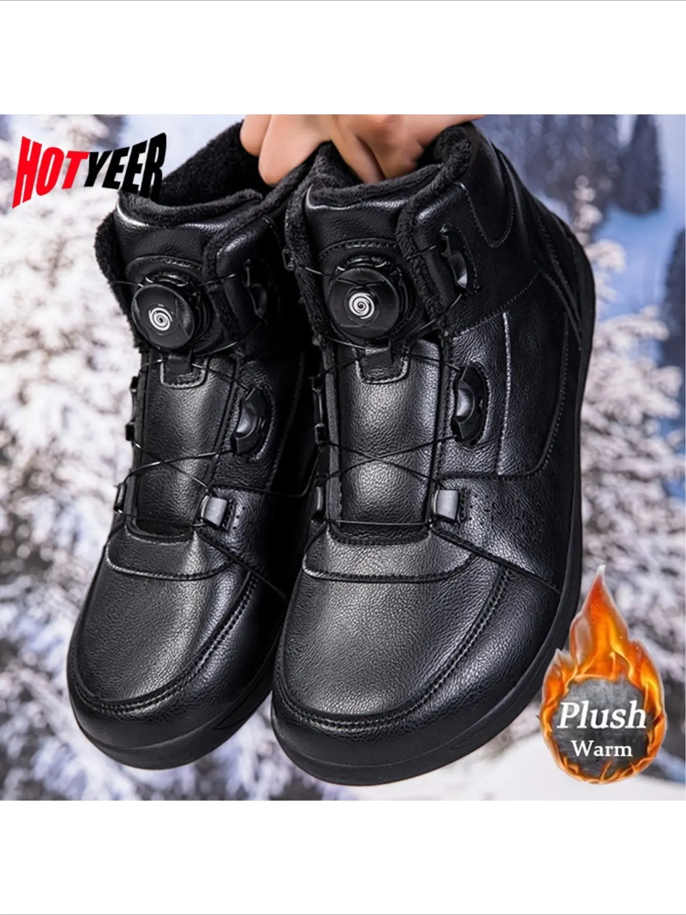 HOTYEER Wide Toe Box Barefoot Shoe Mens Winter Snow Boots Sneakers- Durable, Insulated & Slip-resistant - High-top Buckle for Outdoor Walking, Running, Hiking in Autumn & Winter- Water-resistant, Fuzzy Lining for Cold-Weather Warm