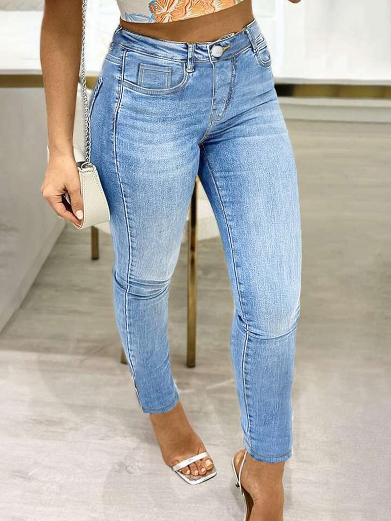 Women's Elastic Washed Slim Fit Skinny Jeans, Commuter Sexy Fashion, All Seasons Wear, Casual Plain Denim Jeans