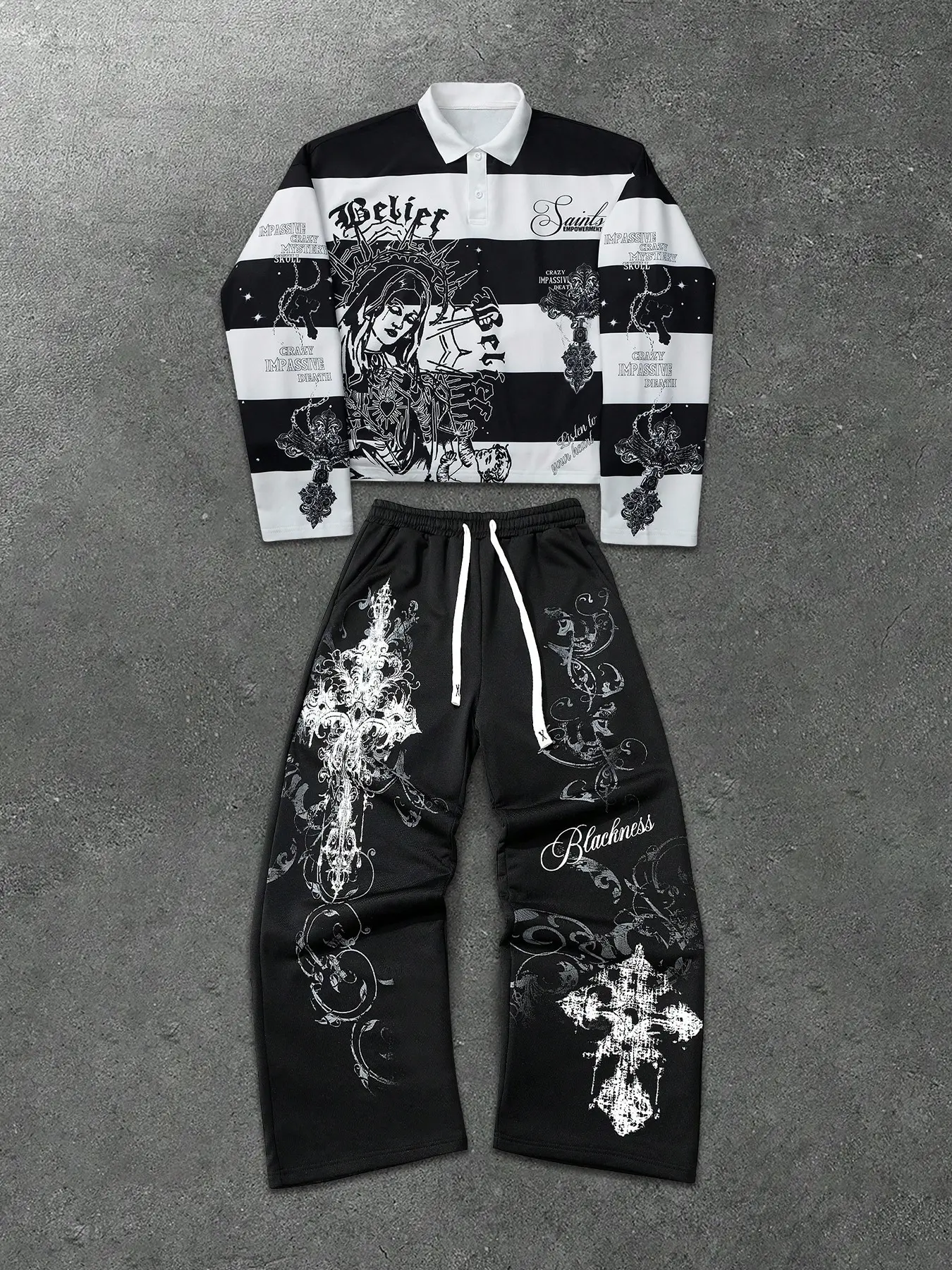 Men's Opium Style Gothic Cross Graphic Two-Piece Set - Casual
