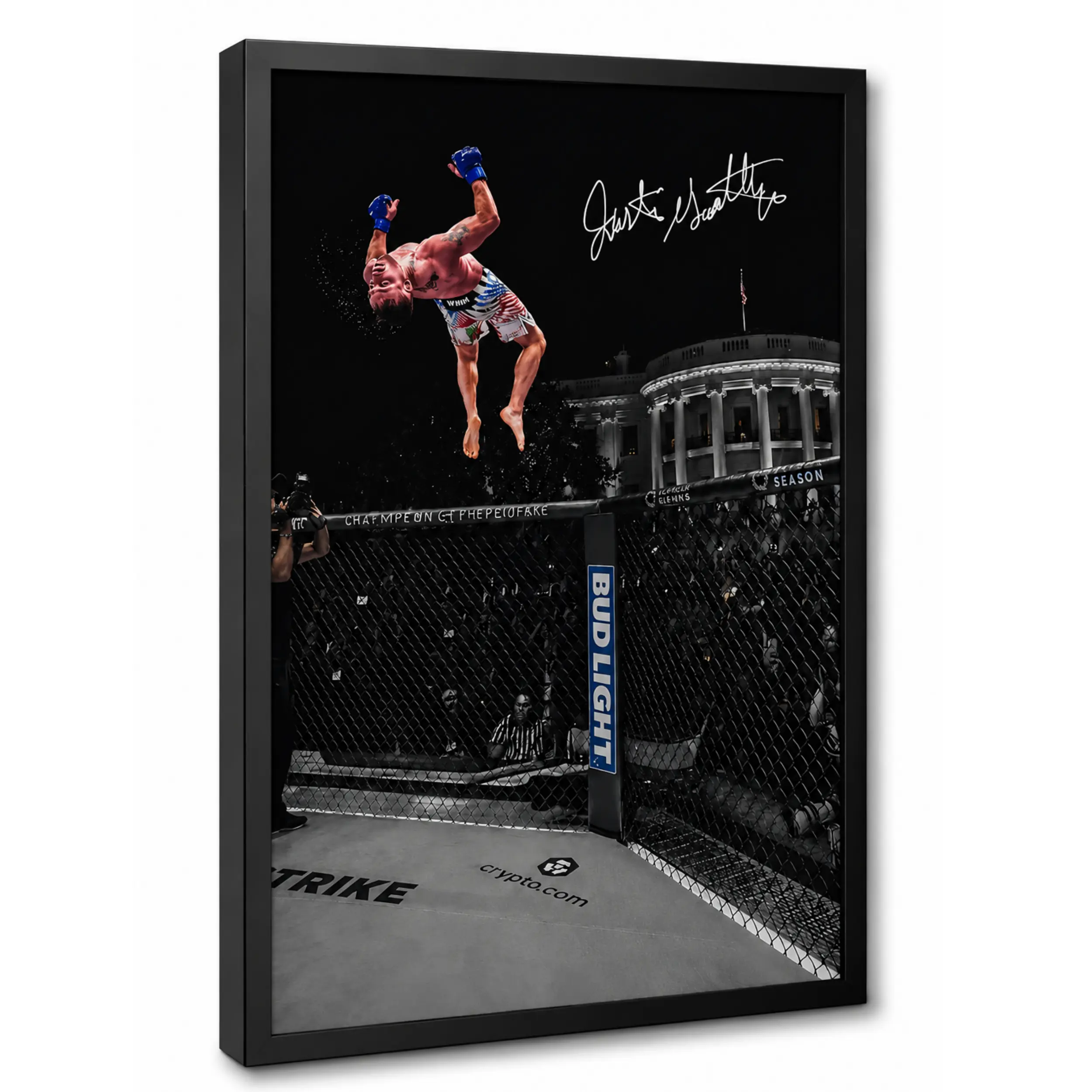 Justin Gaethje Signed MMA Poster - UFC Freedom 250 Iconic White House Backflip Print, Cool Room Decor, Office Decor, MMA Fight Fan Gift, High-Quality Printing
