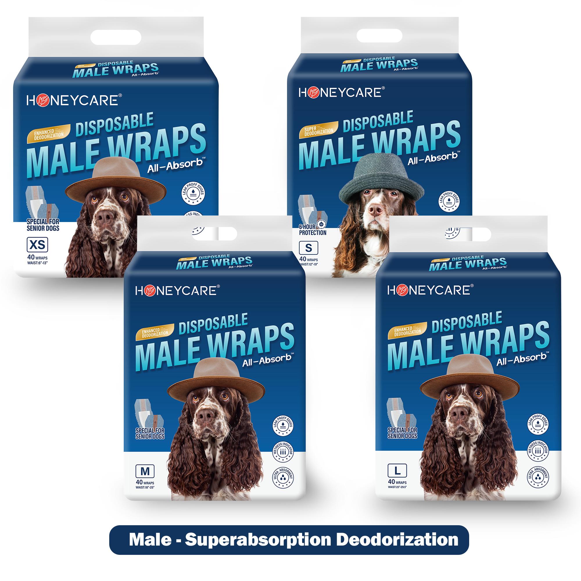 [B]HONEYCARE : Disposable Female Male Dog Diapers Wraps, Super Absorbent, Breathable, Wetness Indicator, Cute Suspenders Design,1 Pack