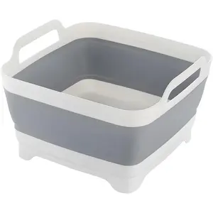 Car Collapsible Dish Basin with Drain Plug Carry Handles, 2.4 Gallons Space Saving Multiuse Portable Sink Tub, Vehicle Storage Tray Wash Bucket, Universal for SUV, Truck, RV