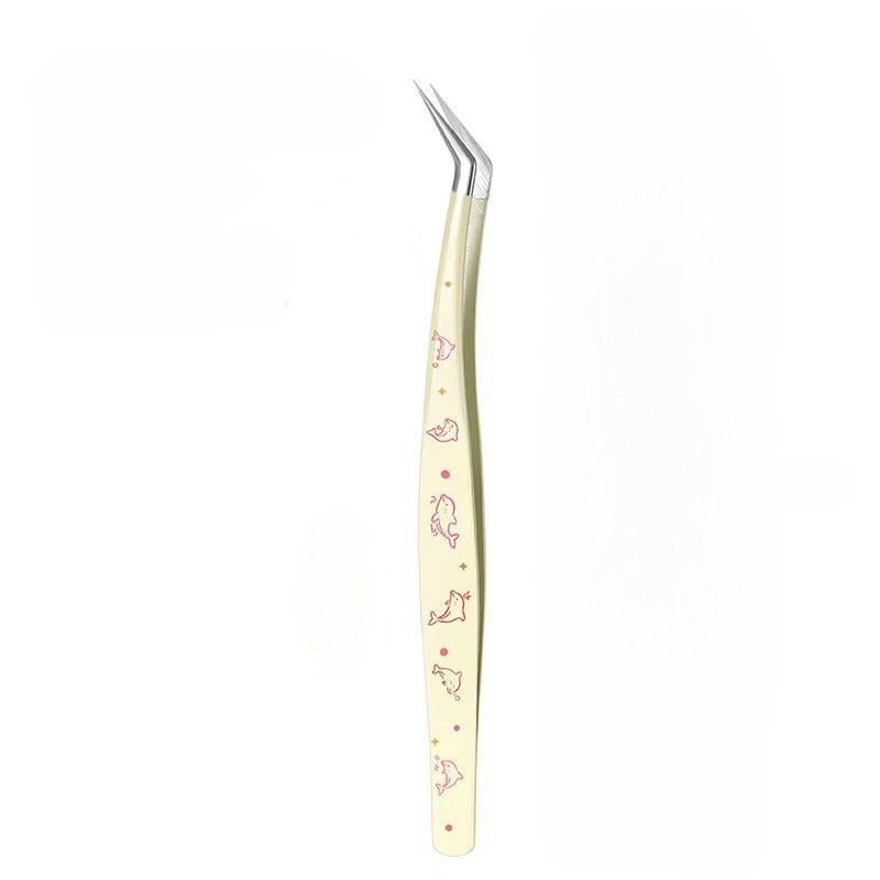 Professional Eyelash Tweezers, High Precision Gold Feather Dolphin Clip, Specialized for Lash Extension and Handmade Crafting