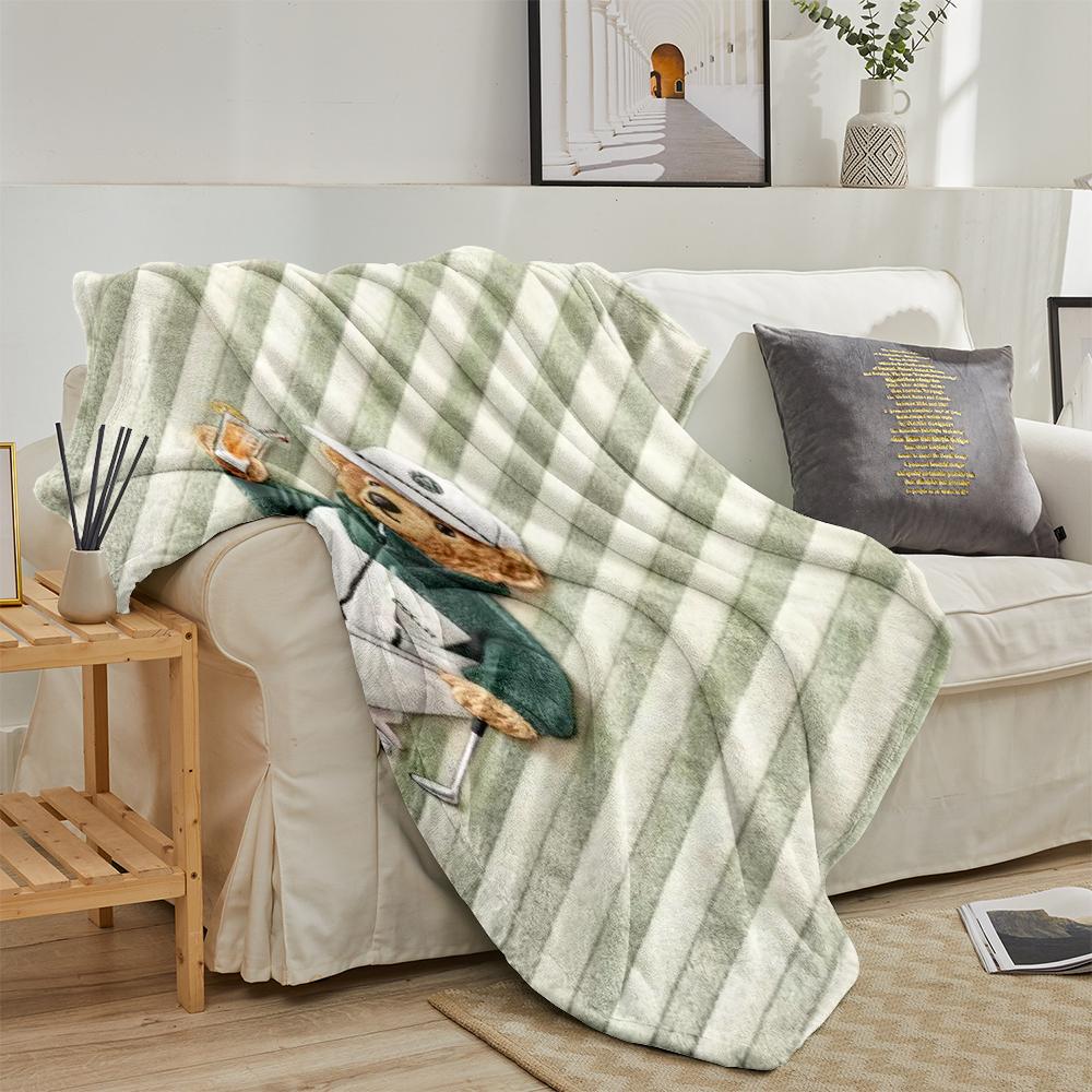 Trendy Cool Bear Pattern Blanket, Ultra-Soft Flannel Nap Blanket, Shawl Blanket, Small Cover Blanket, Lightweight Cozy Blanket, Perfect for Sofa Bed Office Travel