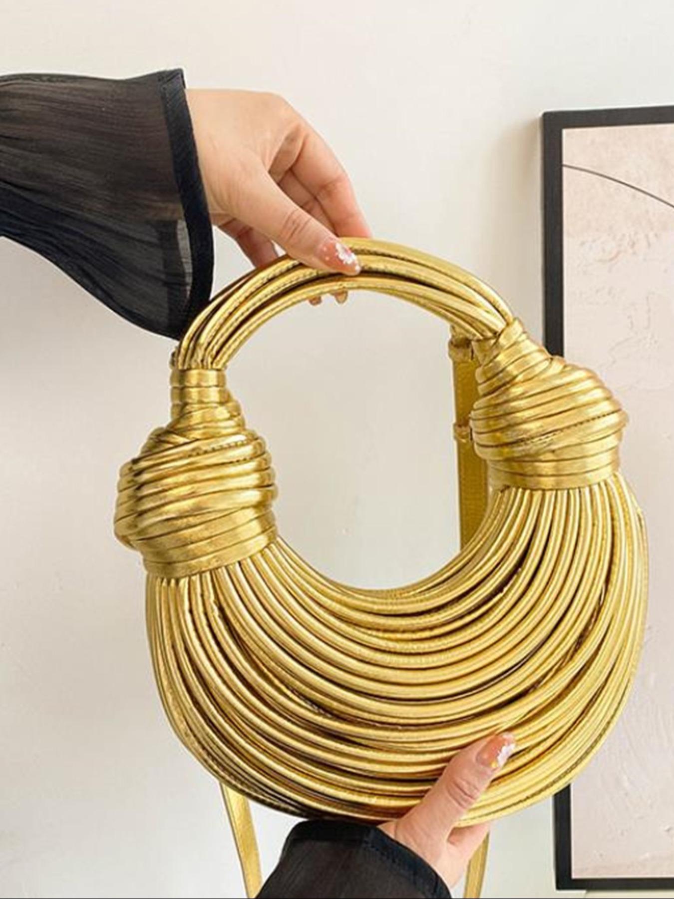 Fashion Gold Handmade Woven Bag Decoration Design Retro Heavy Shoulder Bag, Rope Knotted Pulled Noodle Bag, Ladies' Purse, Hobo Purse, Suitable For Shopping, Commuting To Work, Party Gathering.