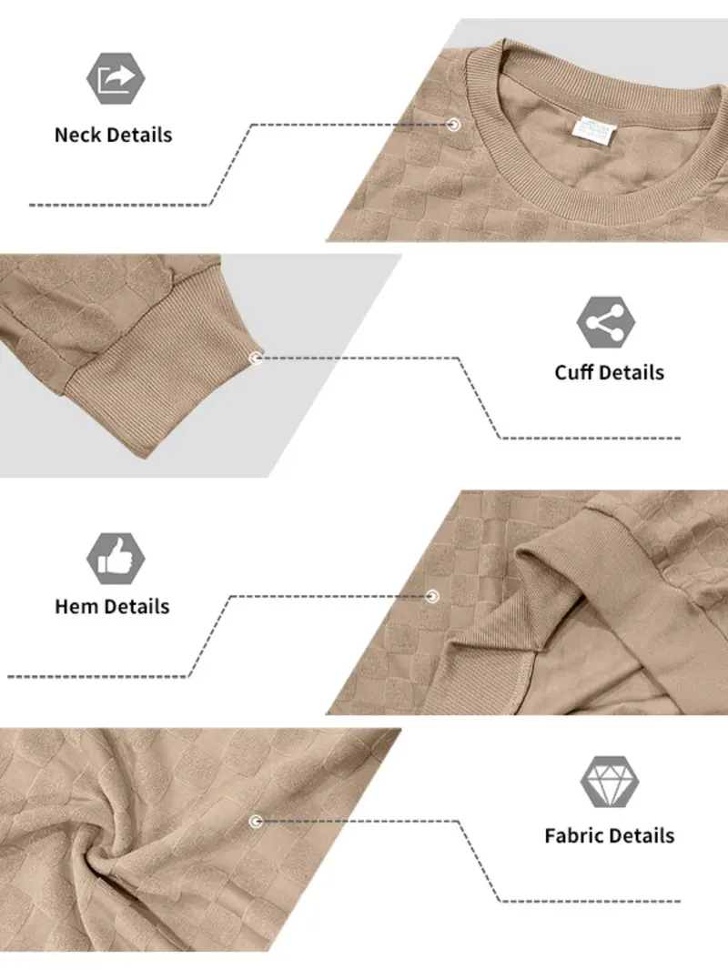 4-Pack Men's Plaid Knit Sweatshirts, Textured Grid Pattern Long Sleeve, Soft Lightweight Casual Top, Ideal for Fall Winter Streetwear