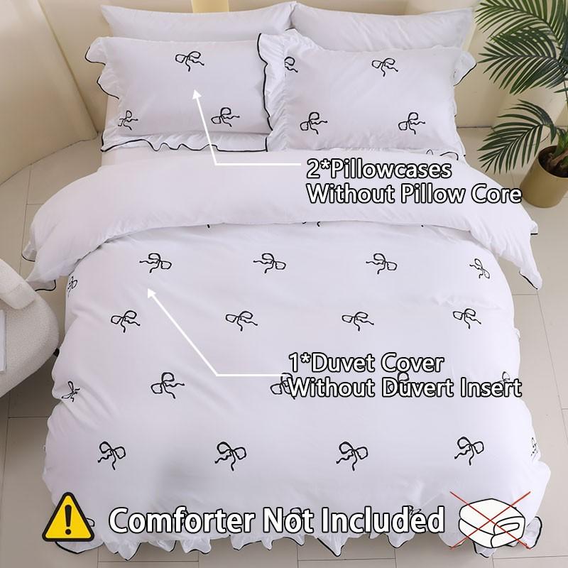 3pcs Princess Style Bow Ruffle Bedding Set, Includes 1 Duvet Cover + 2 Pillowcases No Insert, Comfortable Sleep, Durable Material, Perfect Gift
