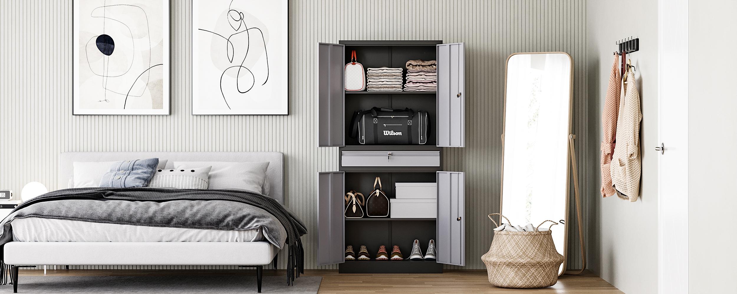 Letaya Metal Garage Storage Cabinet with Drawer,4 Door Tool Cabinet with Lock-2 Adjustable Shelves for Garage Home Office Utility Room Letaya Metal Garage Storage Cabinet with Drawer,4 Door Tool Cabinet with Lock-2 Adjustable Shelves for Garage Home Office Utility Room