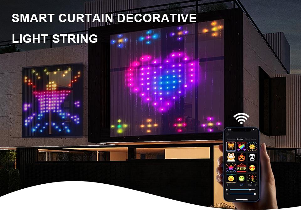 USB Powered RGBIC LED Curtain Light, 1 Count Smart APP Control Curtain Light, Waterproof Christmas LED String Light for Bedroom Backdrop Decor, Indoor Outdoor Party Bar, Led Rgb Lights