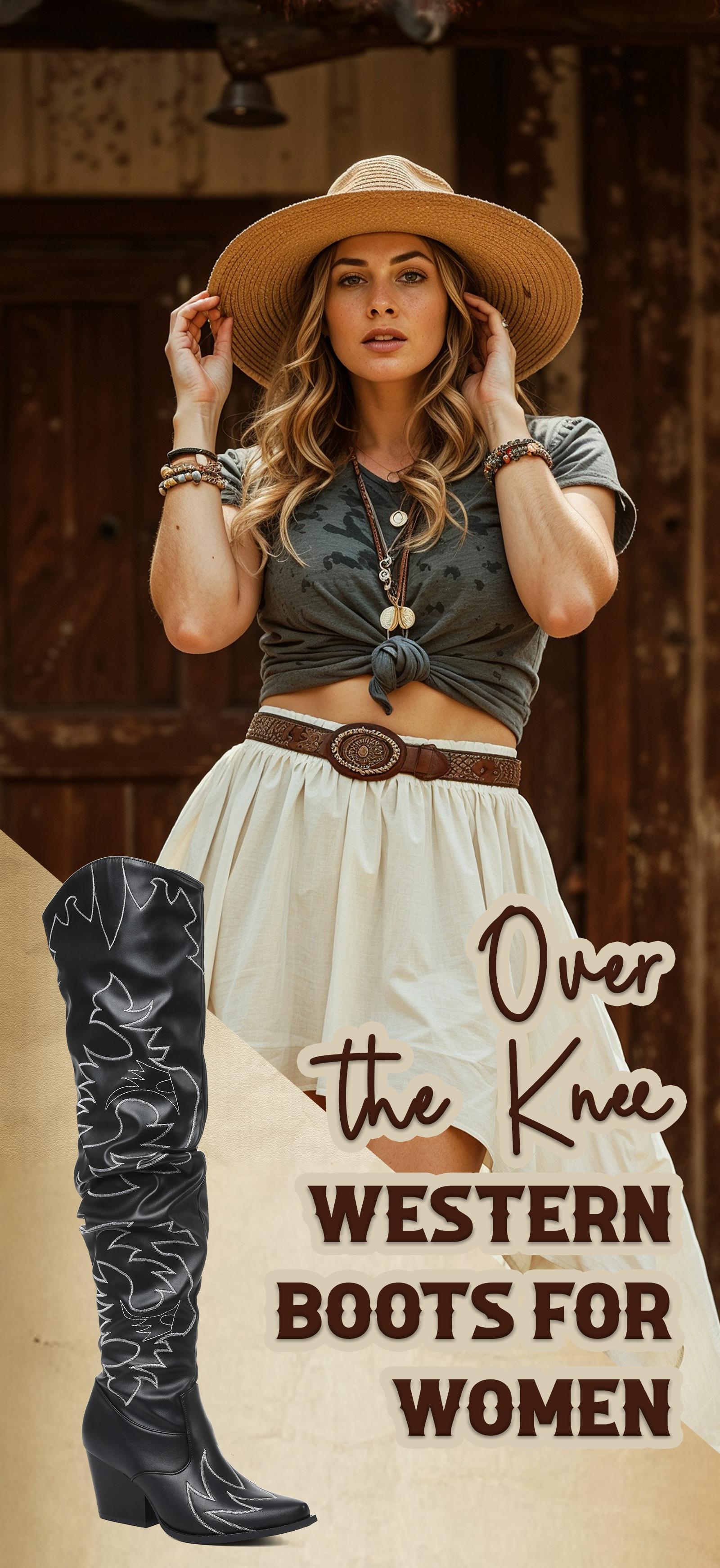 CELNEPHO Women Cowboy Boots Pointed Toe Retro Embroidery Design Chunky Block Heel Easy Pull on Western Cowgirl Boot Work Cosplay Events Country Wedding Dress Shoes