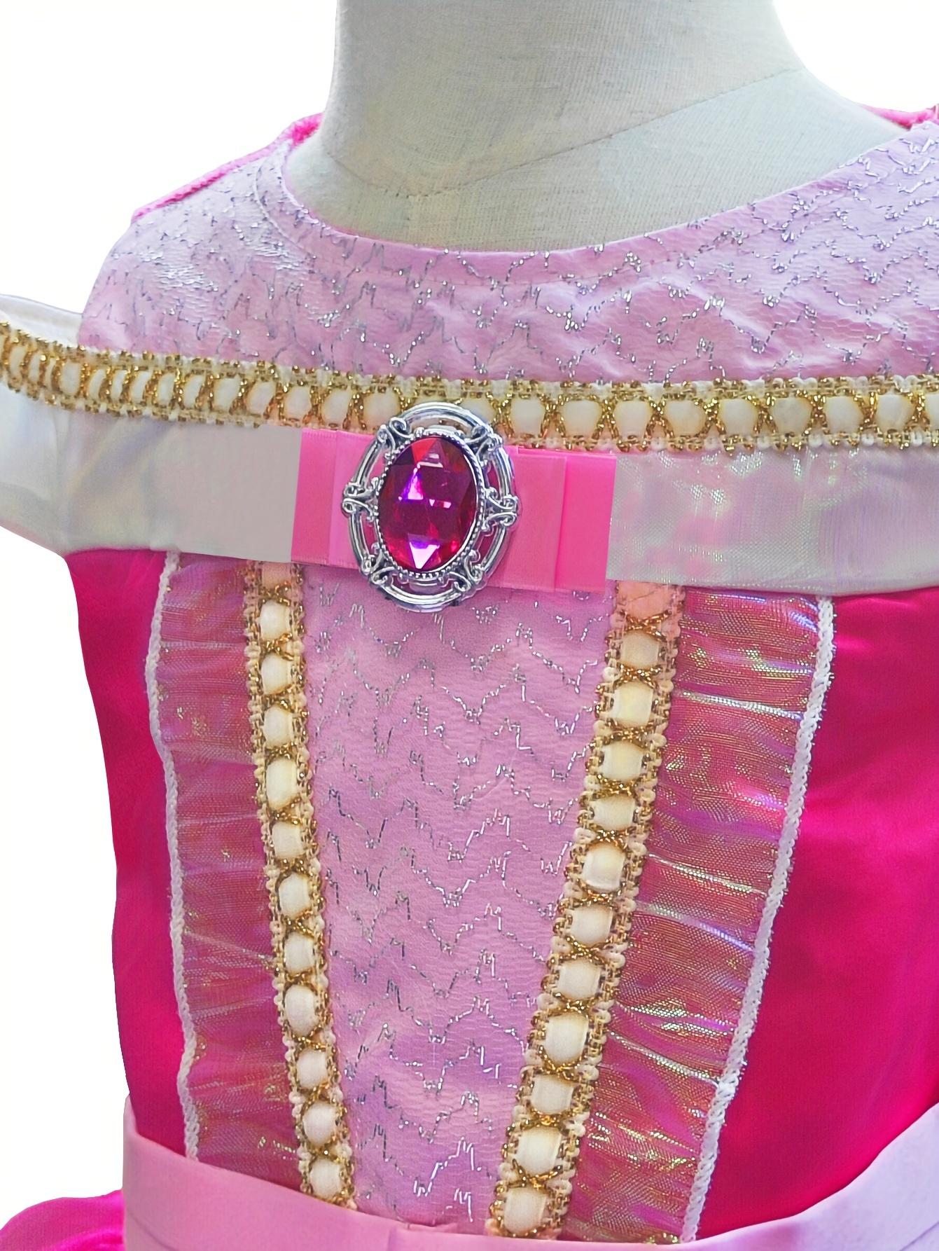 Girls' Full-Length Tulle Skirt Princess Look Formal Dress, Elegant Pink Party Wear with Crown Set, Halloween-Christmas Role-Playing Costume Gift Outfit