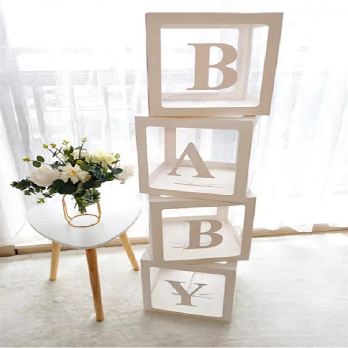 Baby Paper Balloon Box Baby Boxes With 4 pcs Letters,White Clear Balloon Box Blocks for Baby Shower Gender Reveal Decoration,Kids Birthday Party Decor