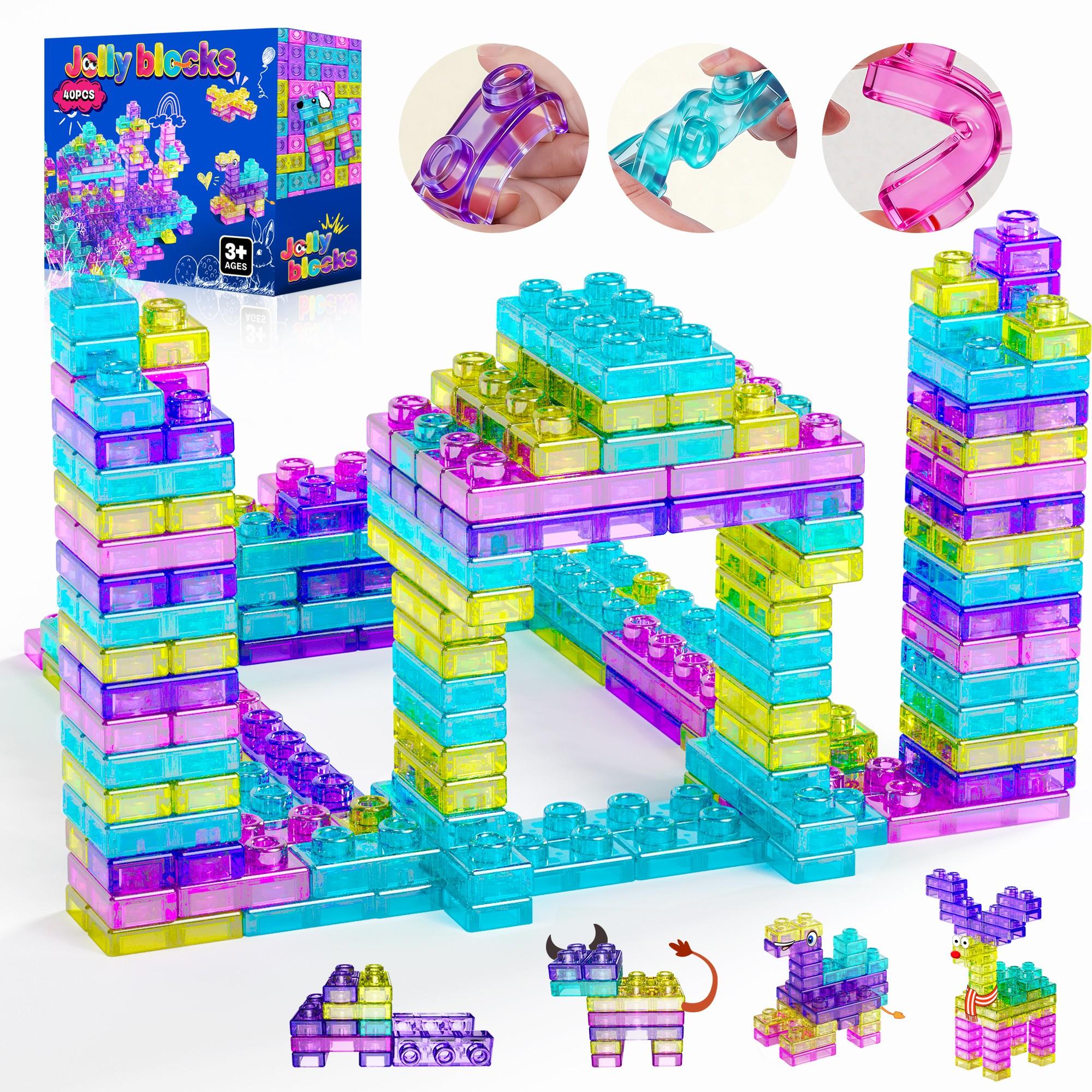 40pcs Colorful Candy Soft Gel Building Blocks Stress Relief Toy, Unisex Age 6+, Kids Toy, Holiday Gift, Fun Educational Playset