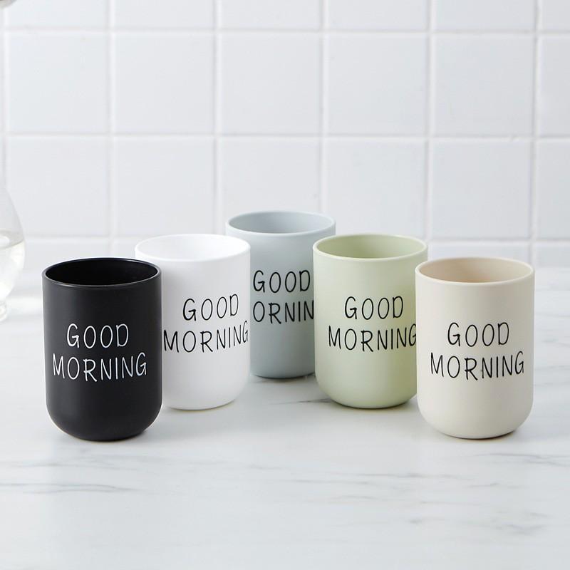 Good Morning Letter Pattern Toothbrush Holder, 1 Count Durable Plastic Toothbrush Cup, Cute Simple Toothbrush Holder for Bathroom Decor