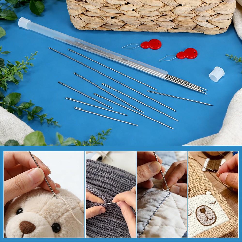 40pcs High-Quality Large-Eye Needles for Hand Sewing, Includes 1 Threading Tool + 1 Needle Holder, 6 Sizes, Embroidery Needles