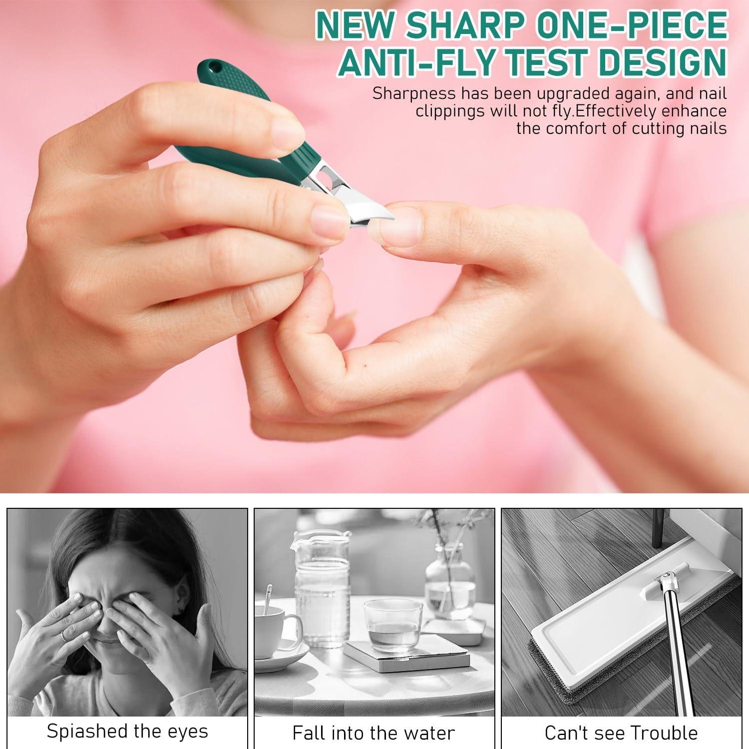 Eagle Beak Beveled Nail Clippers, 3Pcs Wide Jaw Opening Anti-Splash Slanted Nail Clipper, Long Handle Wide Jaw Opening Anti-Splash Slanted Edge Nail Clipper for Thick Nails,Seniors&Ingrown Care.  Foot Care, Unisex, Manicure Pedicure