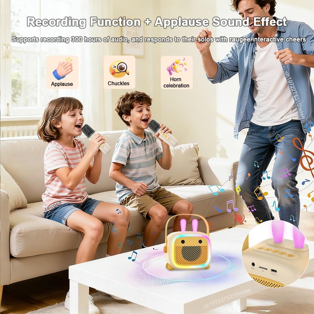 Wireless Karaoke Speaker with 2 Microphones, Portable Bluetooth-compatible Speaker with LED Light, Wireless Speaker for Home Party & Family Fun