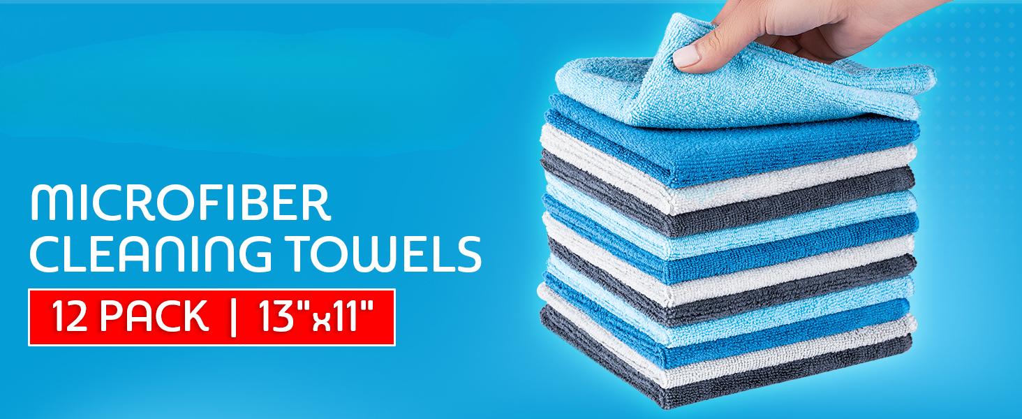 Microfiber Cleaning Cloth - Higher Quality, Larger Size - Micro Fiber Cloth for Cleaning Rags, Dust Cloths, Kitchen Dish Towels (12 Pack, 13"x11")