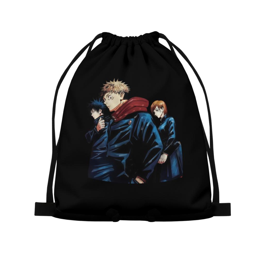 Jujutsu Kaisen Itadori Megumi Nobara Drawstring Backpack | Anime Tokyo Trio Cinch Bag, Sports Sackpack for Anime Fans