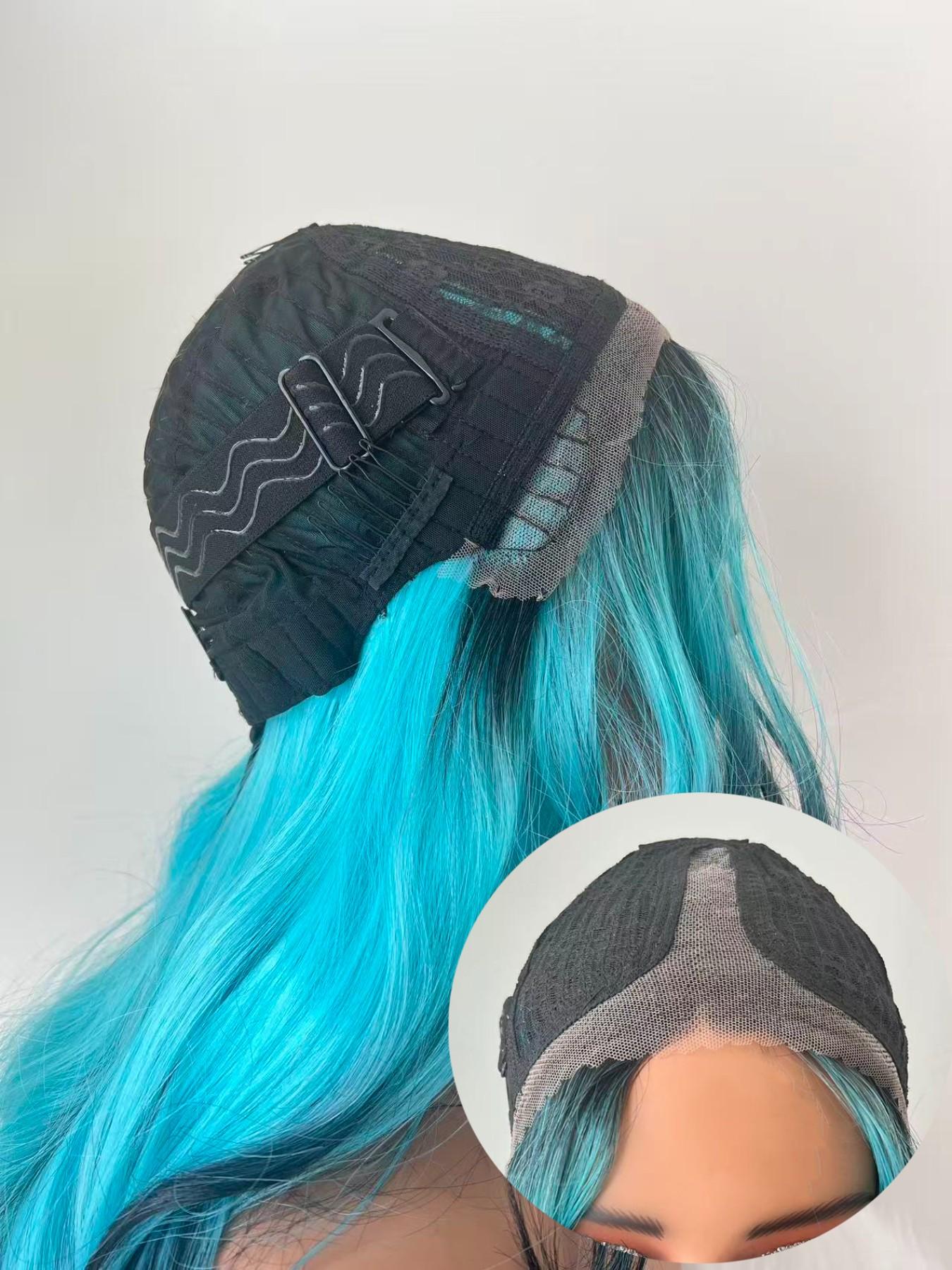Voluminous Layered Design T-part Wig, Long Body Wave Black To Light Blue Ombre Wig, Fashion Synthetic Hair Wig For Y2K Lovers & Drag Queens, Fit Daily Wear, Themed Party, Cosplay Shooting