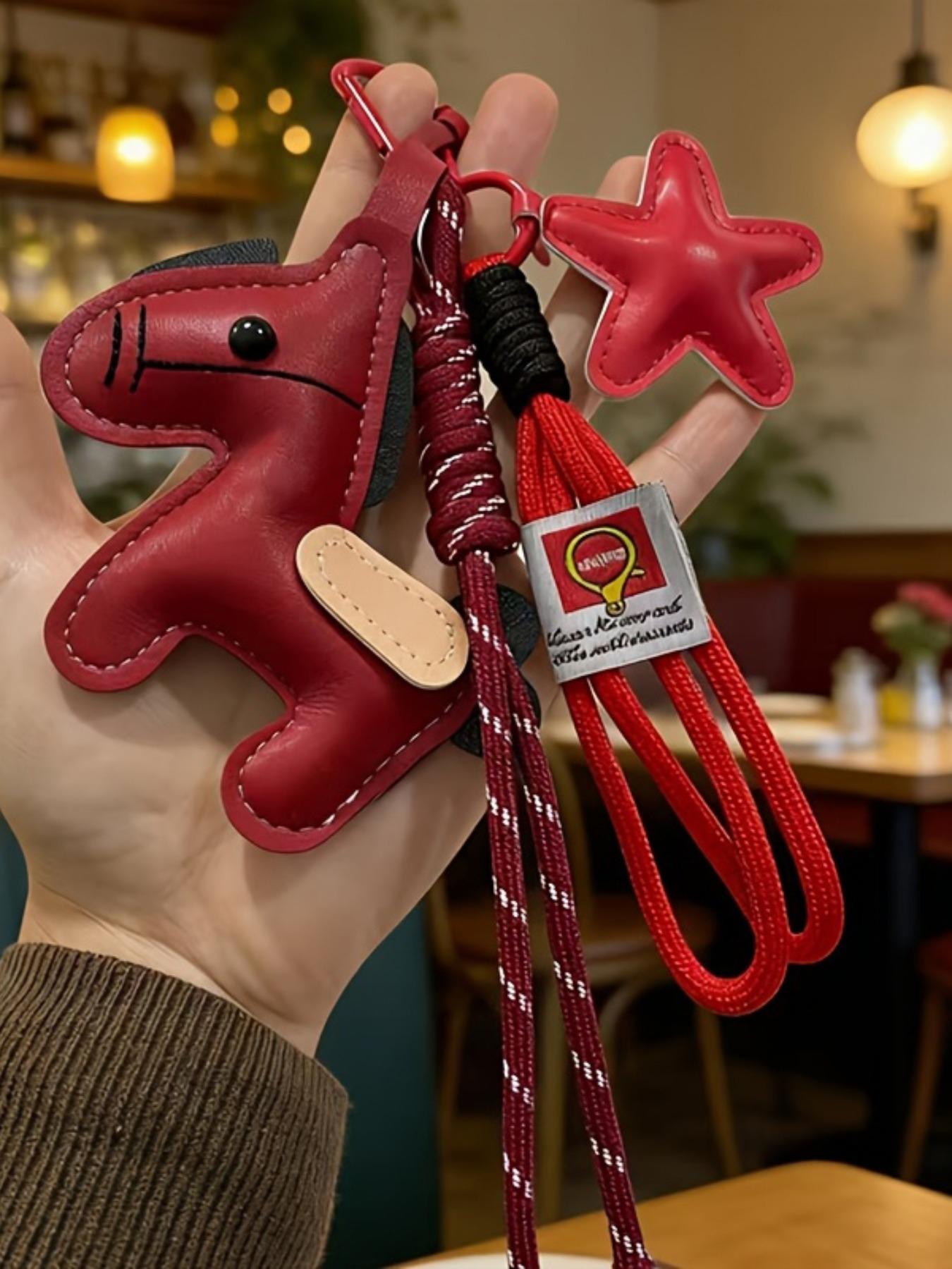 Year of the Horse Zodiac Pendant PU Leather Star & Horse-Shaped Keychain, Keychain for bags, Star Horse Bag Charm Key Chain Double Woven Rope Lanyard With Horse Charms Car Backpack Accessory Key Ring Decoration Valentine'S Day Gift