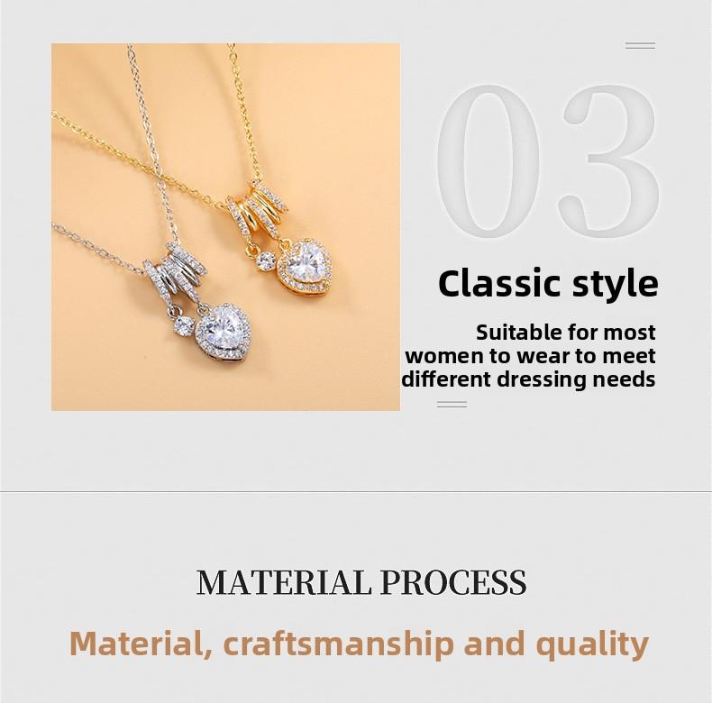 Unique design exquisite heart-shaped zircon necklace, summer fashion temperament collarbone chain, versatile cross-border pendant accessory