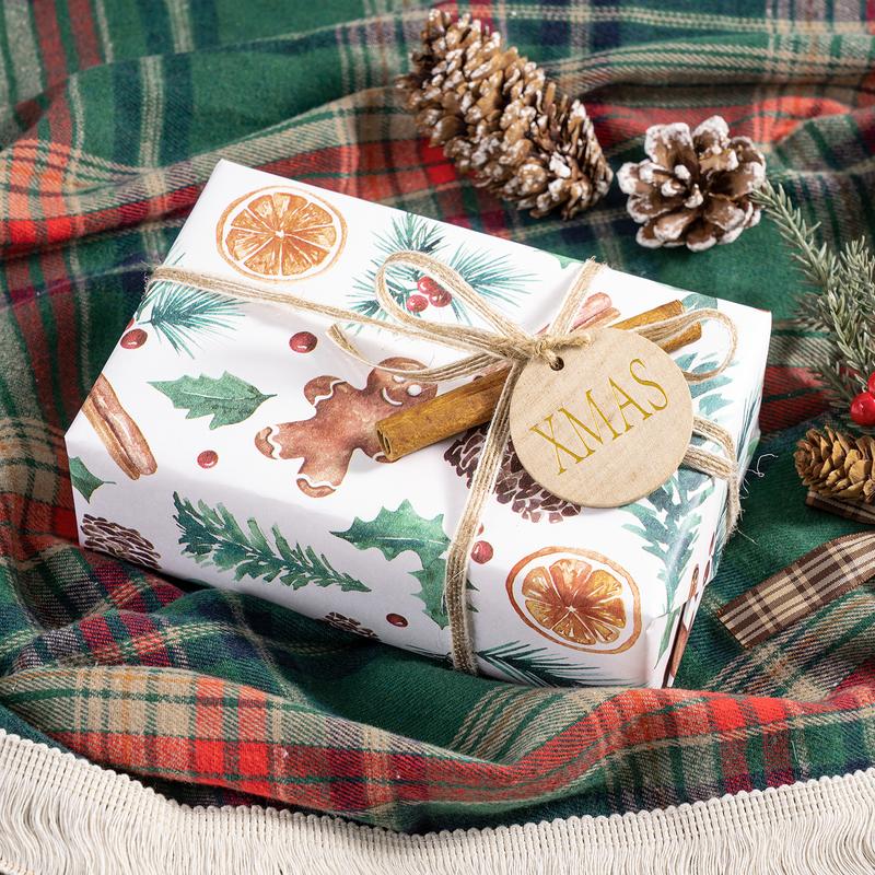 RUSPEPA Christmas Wrapping Paper Roll - Mini Roll - Gingerbread Design Great for Christmas, Holiday and Party - 17.5 Inches X 32.8 Feet