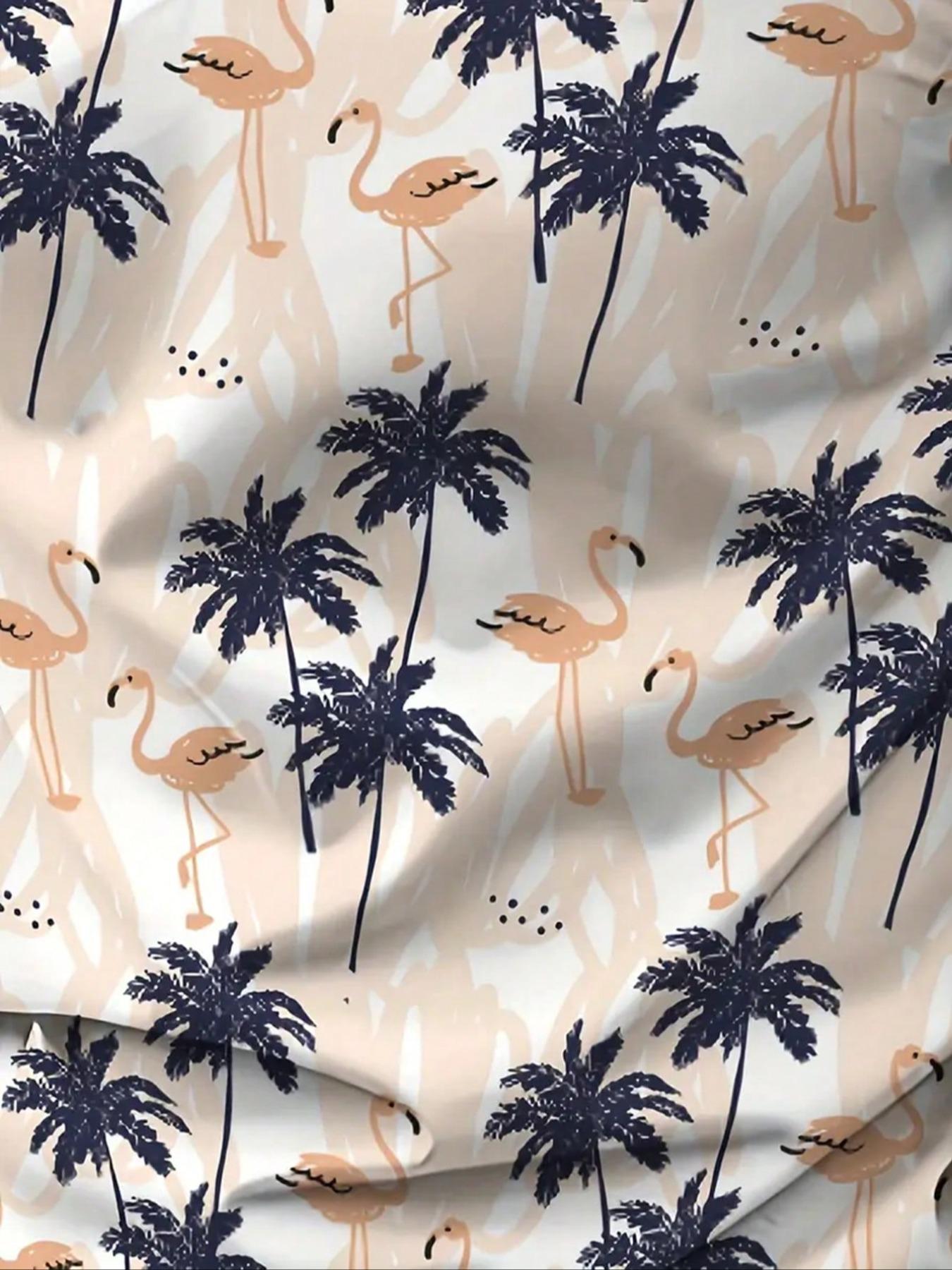 Men's Tropical Palm Tree Print Shirt, Short Sleeve Button Front Casual Summer Golf & Beach Wear, Base Blue Accents, Casual Outdoor Shirt