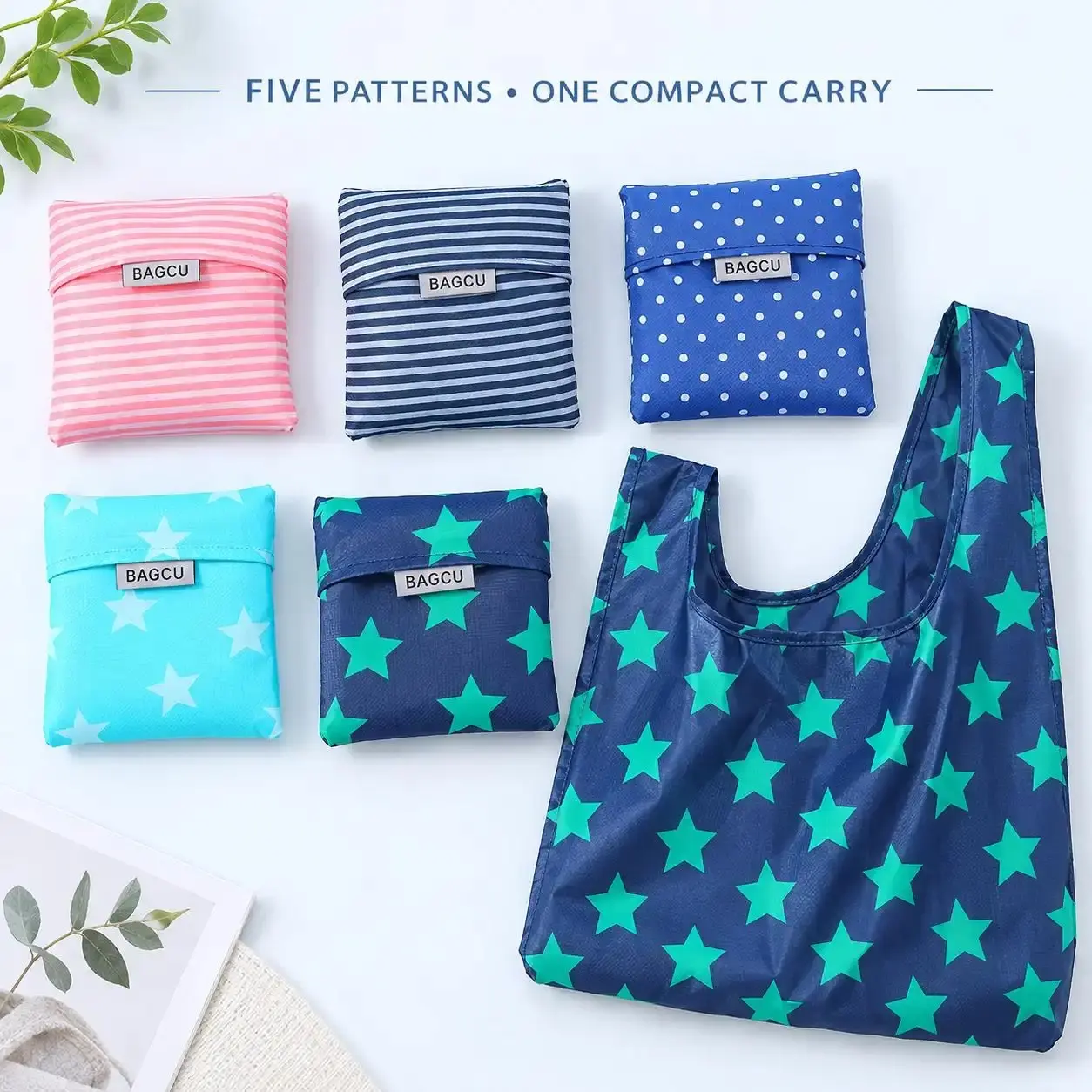 3 Packs Elegant Extra Large Folding Waterproof Tote Bag - Ecofriendly Reusable Lightweight Heavy Duty Home Organizer, Grocery Shopping & Travel Storage Emergency Bag Baggu Five Patterns One Compact Carry Reusable Shopping Bags-MM