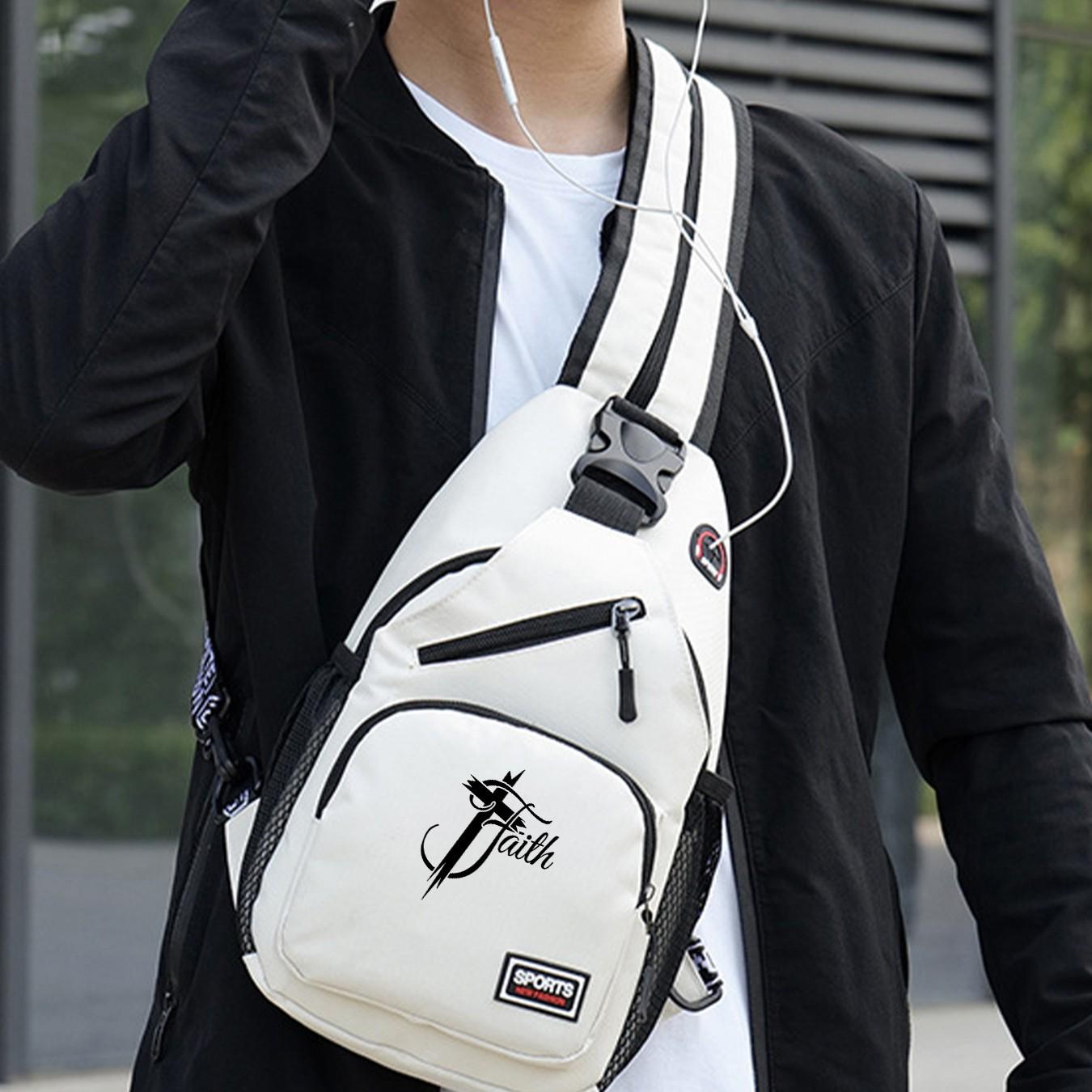 "Faith" Cross Print Sling Bag, Unisex Fashion Streetwear Chest Backpack, Unique Gift for Faith Enthusiasts, Great for Anniversary, Holiday, Daily Commute