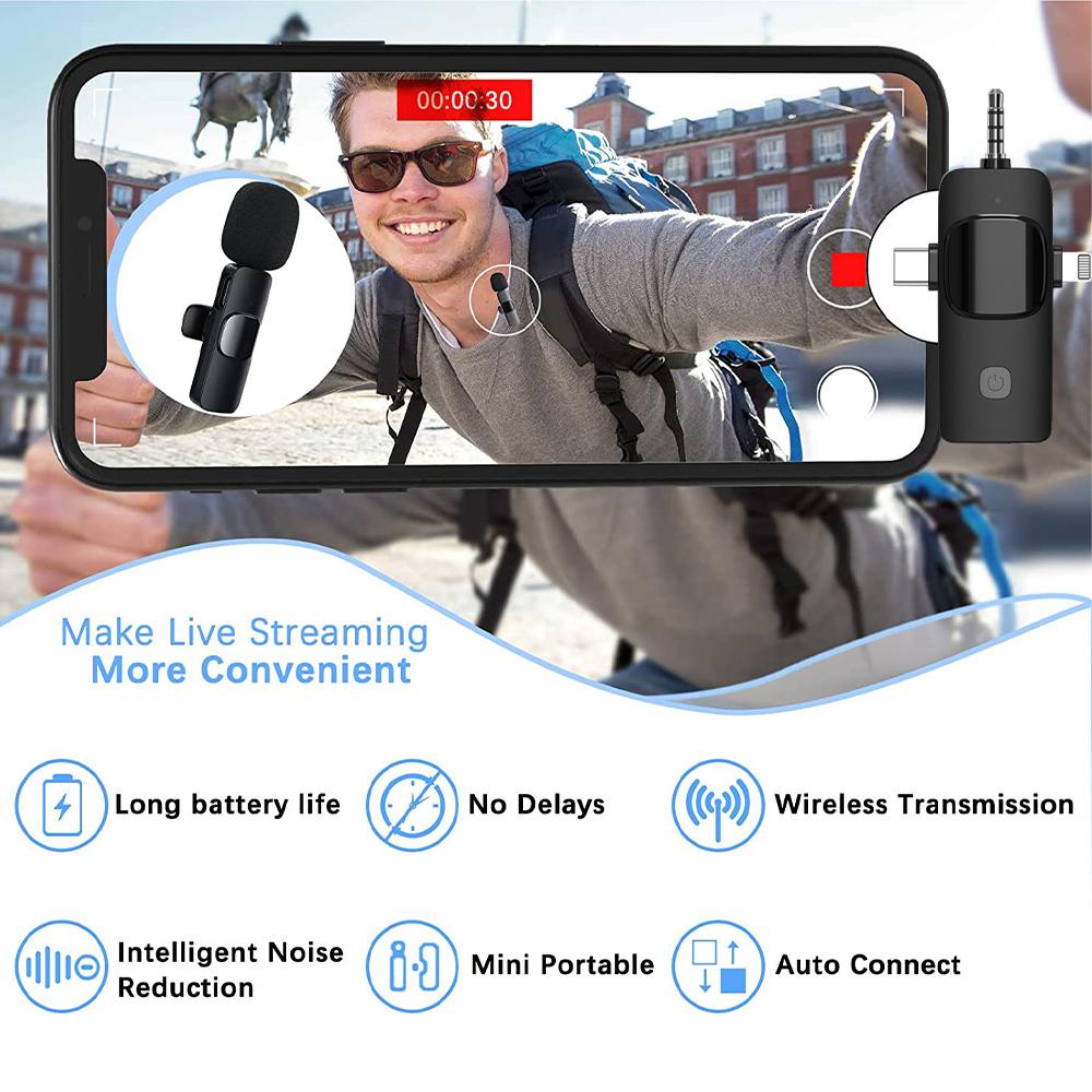 PADOX 3 in 1 Wireless Microphone for iPhone, Camera, Android, iPad, Mini Lavalier Microphone with Receiver,USB C Microphone, iPhone Mic, 2.4G Ultra-Low Delay, Microphone for Video Recording/Vlog/TikTok/YouTube/Interview