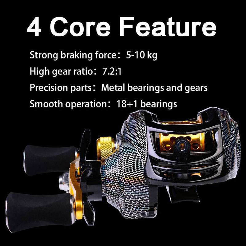 18+1 Bearing Metal Spool Magnetic Brake Fishing Reel, 7.2:1 High Speed Gear Ratio, CNC Aluminum Shallow/Deep Spool Adjustable, Anti-Tangle Left/Right Hand Retrieve, Large Line Capacity High Precision Brake System, Freshwater Saltwater Fishing Gear