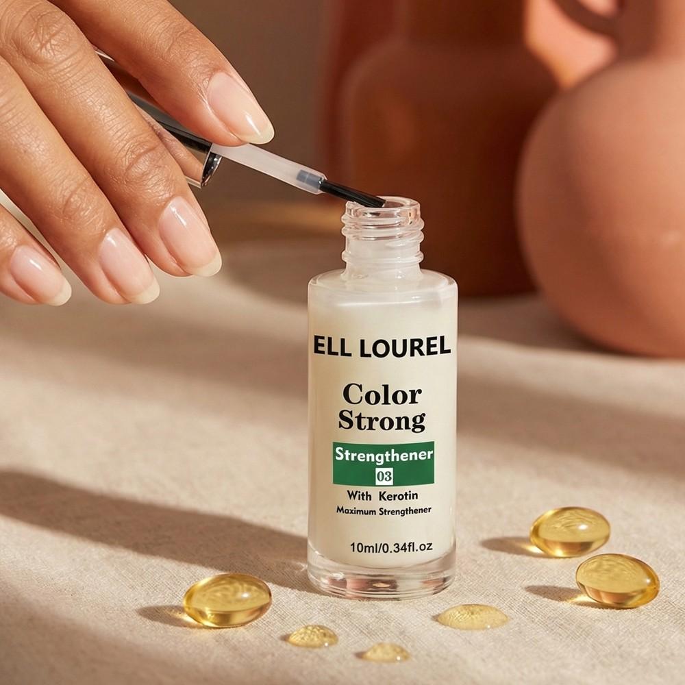 ELL LOUREL Gel Strong Nail Strengthener, 10ml Quick-Dry Nail Hardener & Repair Treatment, for Soft, Fragile & Brittle Nails, Strengthens Nail Beds, Prevents Brittle & Breaks with Long-Lasting Protection, Salon-Quality Finish, Daily Nail Care Serum Oil.