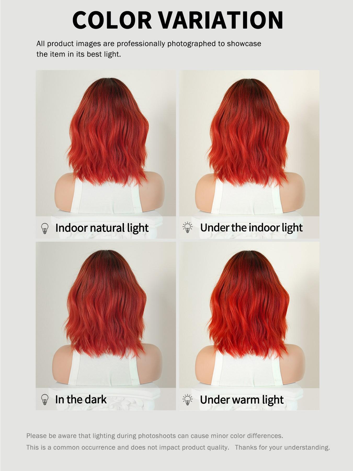 Short Wavy Ombre Red Wigs for Women 14 Inch Shoulder Length Bob Curly Middle Part Wigs with Dark Roots, Synthetic Heat-resistant Fiber Hair for Daily Cosplay, Role Play Wig, Party Use