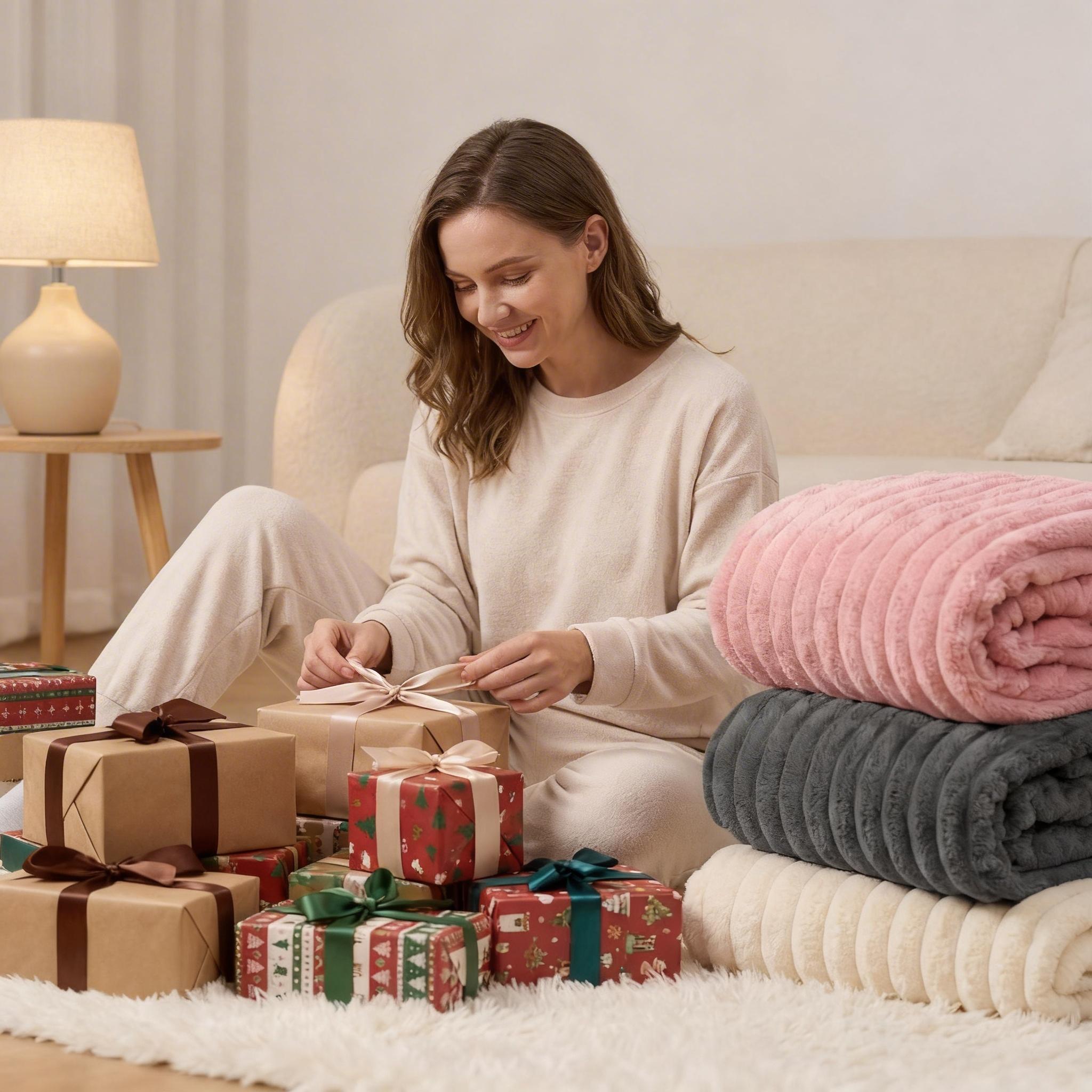 Raybee Cozy Soft Blankets - Faux Rabbit Fur Striped Throw Blanket for Couch, Travel,Office,Courtyard,Home Bedroom Decor Plush Outdoorfun,Flannel Throw Blanket,Perfect Gift Ideal