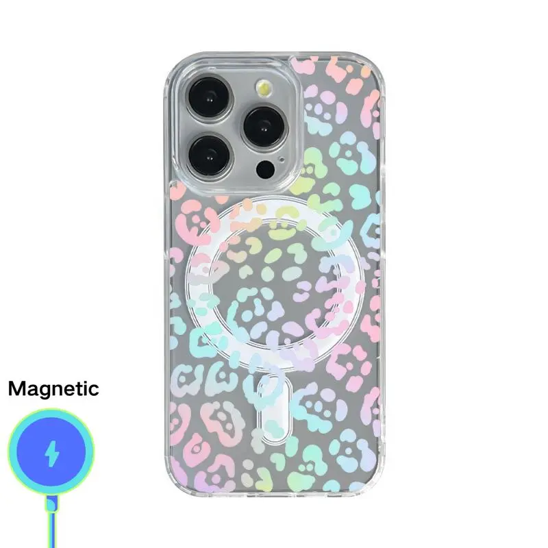Gorgeous Leopard Print Pattern Clear MagSafe Protective Case for iPhone 11-17 Pro Max/Plus 16E for Samsung S22-S25 Ultra Slim Magnetic Shockproof Cover