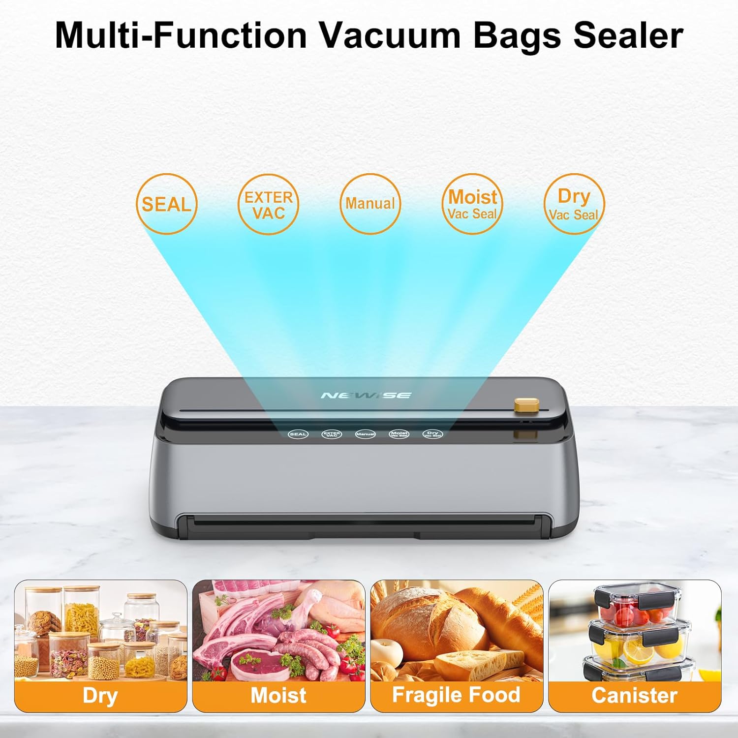 Vacuum Sealer Machine - 85Kpa  Vacuum Sealer for Dry and Moist  Preservation, Built-in  and Self-Cleaning Mode, Includes 1 Cut-to-Size Rolls & 5 Pre-cut Bags - Kitchen Gifts