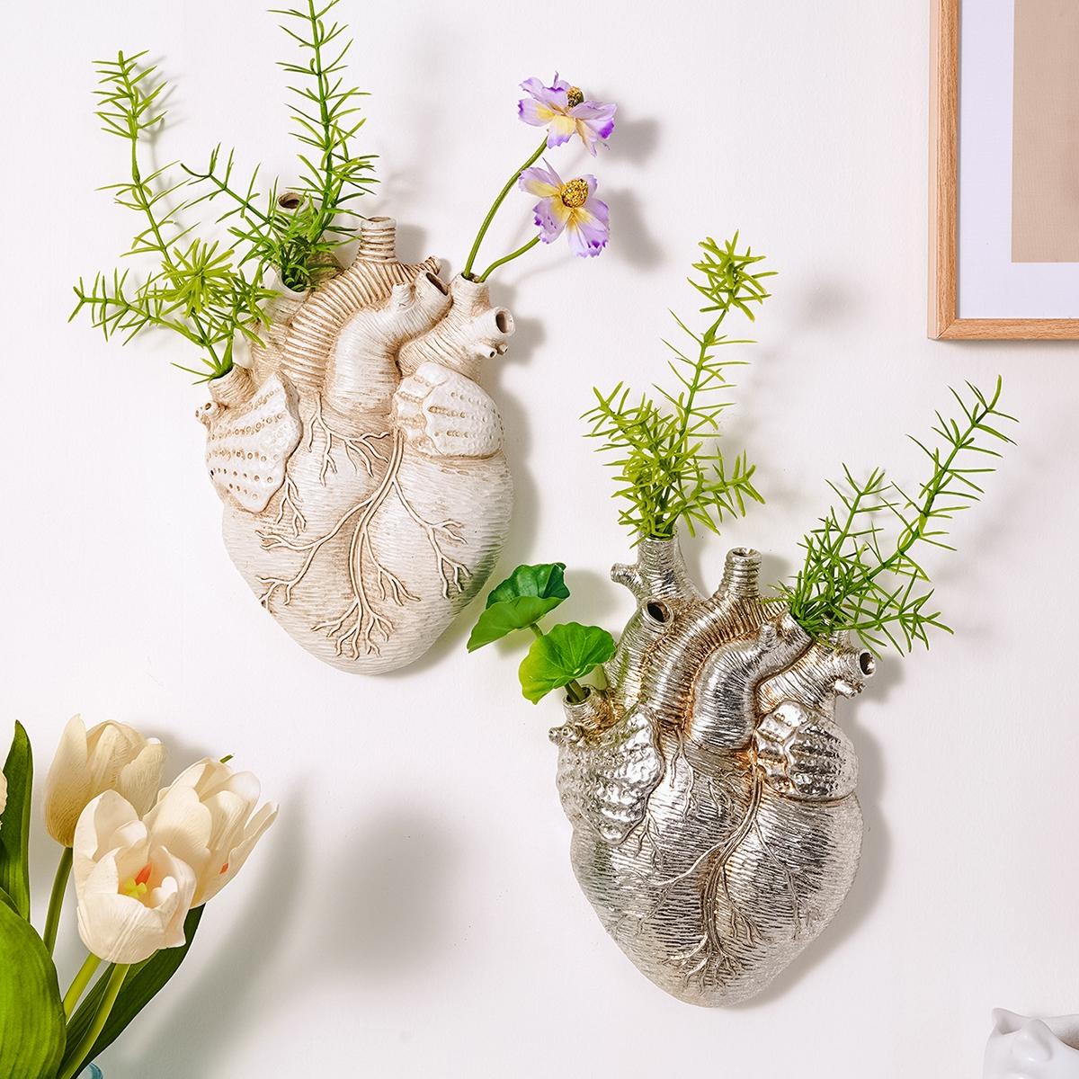 Creative Resin Flat Heart Hydroponic Hanging Vase, Modern Wall Decor, Home Decor Pots, Multi-Color Options, Suitable for Home Garden Patio Porch