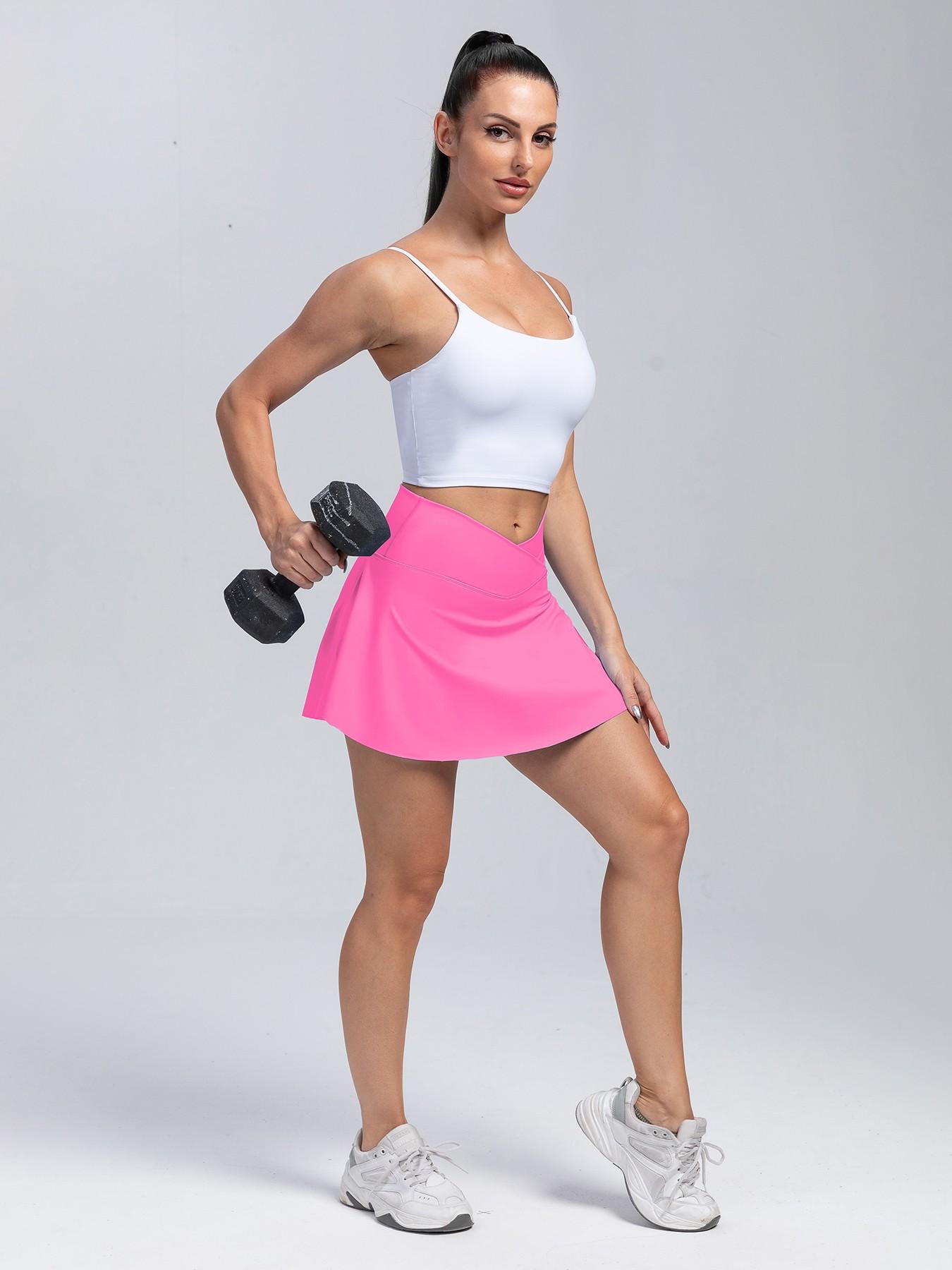 Women's High-Waisted Cross-Belt Sports Skirt, Waist Cinching with Pockets, Anti-Exposure Tennis Skirt, Breathable Yoga Shorts Skirt