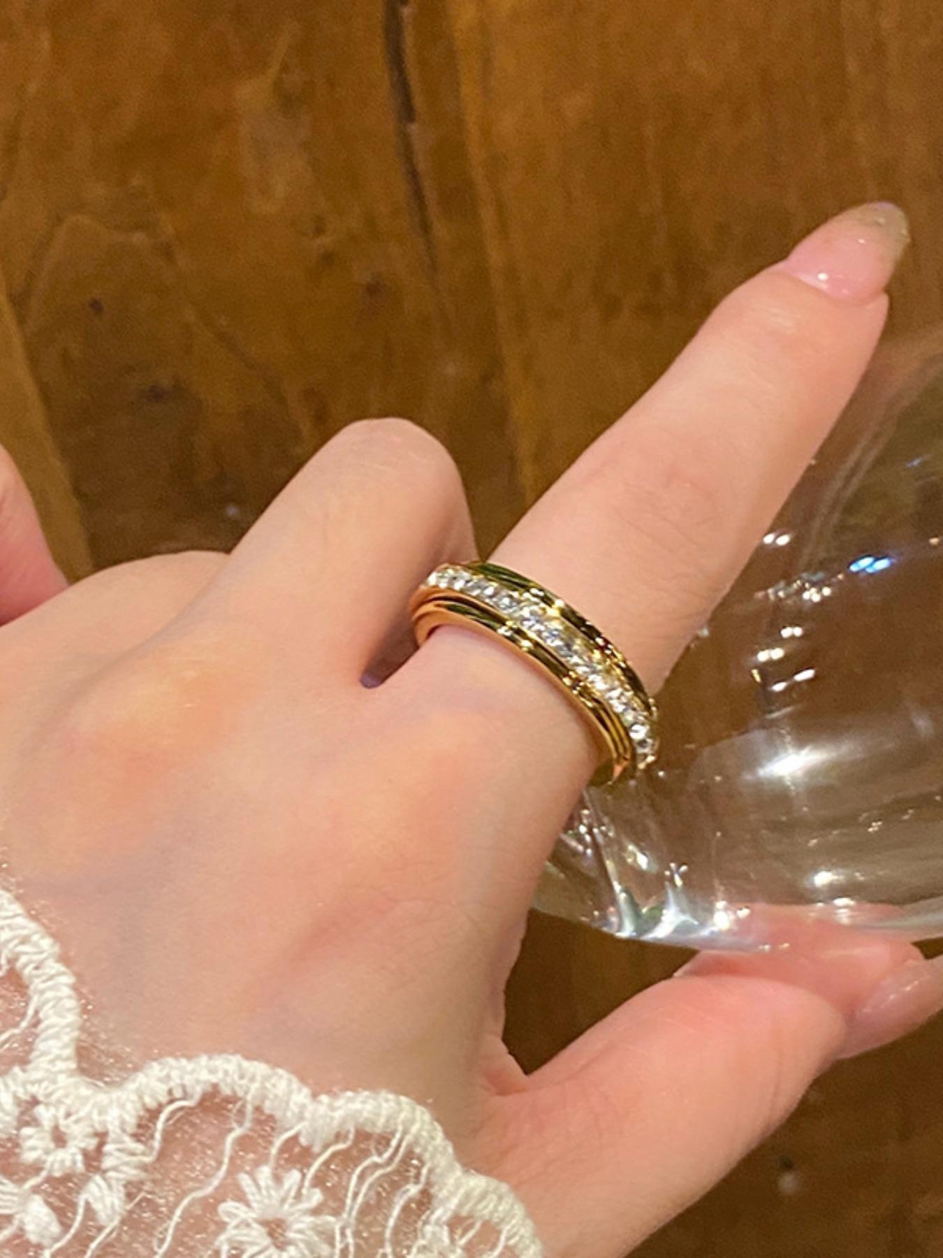 Titanium Steel Rotatable Ring for Men, Square Diamond Index Finger Ring, Simple Male Band, Couple Jewelry, Unisex Design