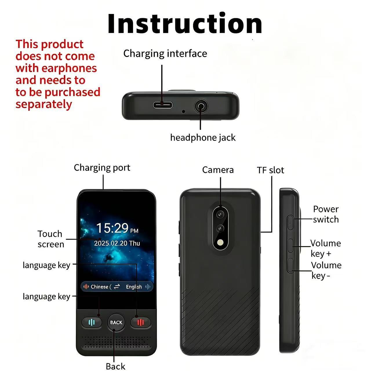 2026 New Language Translation Device, Portable Translator, Bidirectional Voice/text Translator, Supports Multiple Languages, Online and Offline, Business and Learning