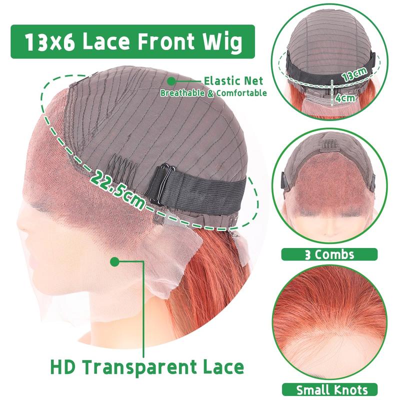 Bling Hair Dark Ginger Brown 13x6 Lace Front Wigs Human Hair Body Wave Frontal Wig 180% Density Reddish Brown Real Hair Wig 13x4 Transparent HD Lace Real Hair Wig Pre Plucked