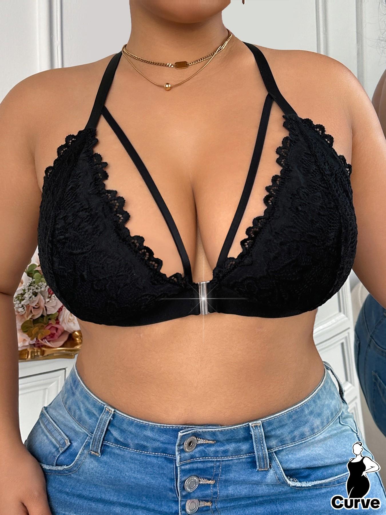 Plus Size Lace Front Closure Bralette | Wireless Unpadded Racerback Bra for Curvy Women 1XL-4XL