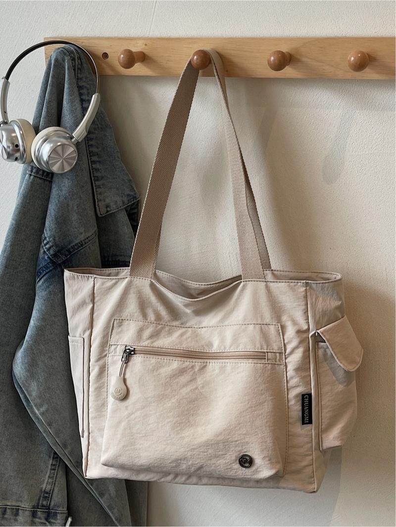 Japanese-style casual large-capacity canvas bag, student laptop bag, simple and lightweight shoulder/handbag/tote bag, zip closure. Suitable for work, school, commuting, shopping, Commuter tote bag, Canvas tote bags