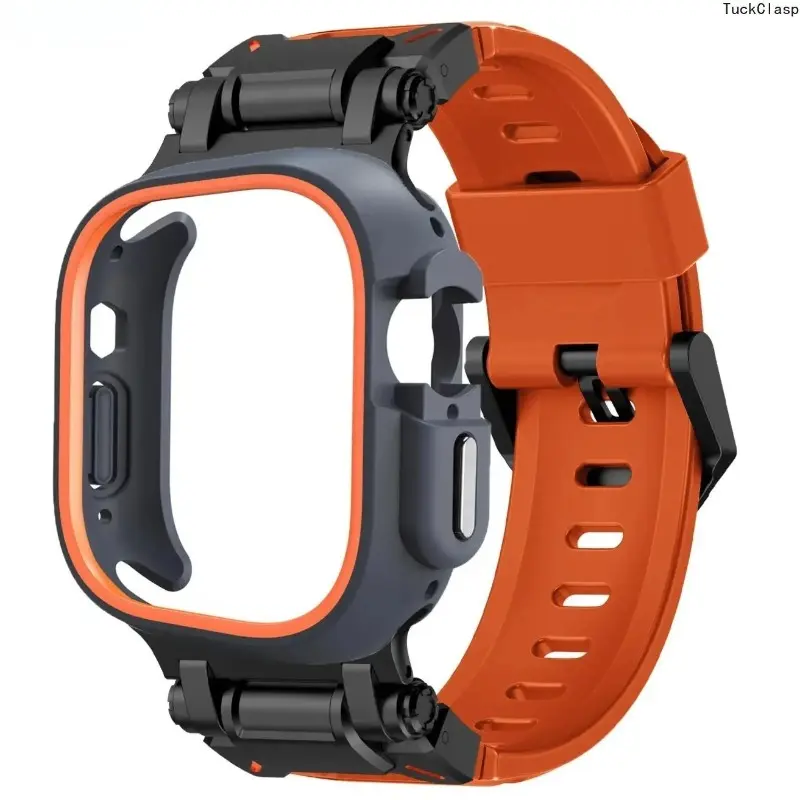 2‑Pack TPU Shockproof Case & Fluororubber Sport Strap Set for Apple Watch Ultra 1/2/3 49mm, Rugged Outdoor Watch Accessories