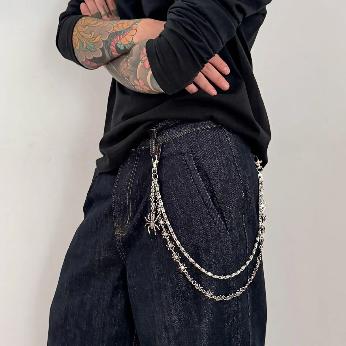 Spider Pants Chain for Men – Hip Hop Jeans Waist Chain Metal Streetwear Jewelry, Y2K Gothic Skeleton Hanging Chain Accessories, High-End Punk Style Belt Chain for Skaters, Rave, Party & Daily Street Outfit Styling