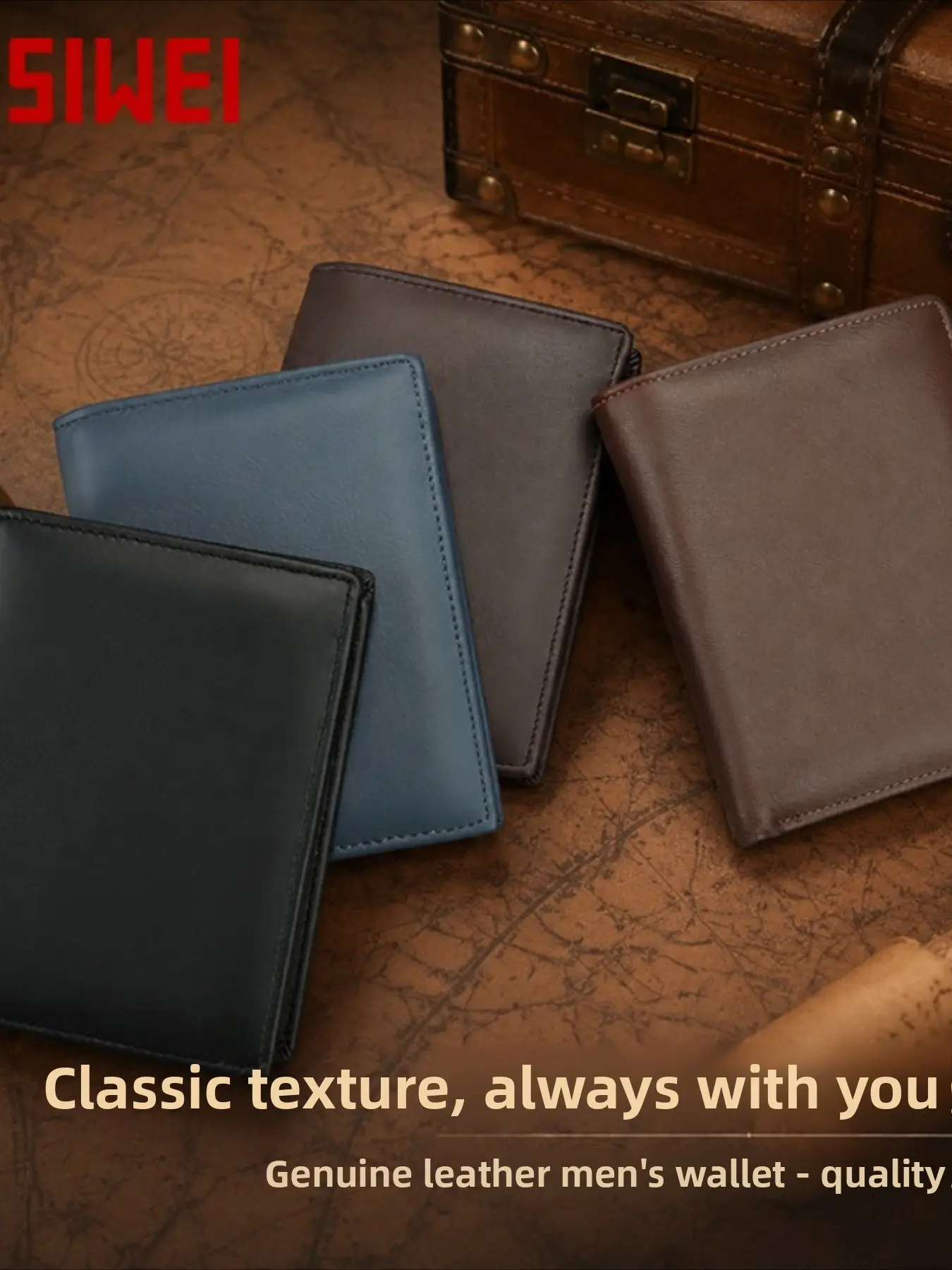 Men's versatile leather wallet, Genuine Leather Wallets, retro two-fold handmade wallet, advanced RFID anti-magnetic dollar wallet, men's