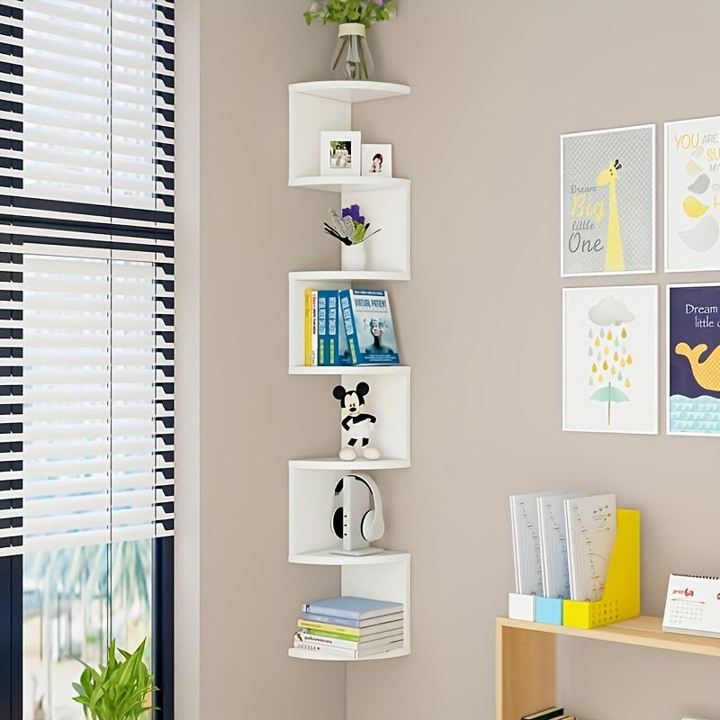 [5-Tier Space-Saving Corner Shelf] Space-Saving 5-Tier Corner Wall Shelf – Modern White PVC Material, Punch-Free Installation, Multi-Tier Display Rack, Ideal for Living Room Decoration, Perfect for Books and Figurines