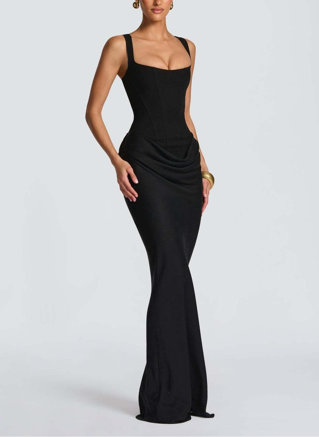 Women's Plus Size Fitted Boned Corset Gown - Polyester Blend Sleeveless Cami Bodycon Maxi Garment, Summer Formal Wear for Dinner, Party Events, Machine Washable (Cold Wash, Line Dry, Normal Type)